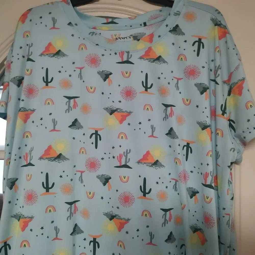 JoySpun Light Blue Cactus Rainbow Mountains Nightgown Size Women's L/XL